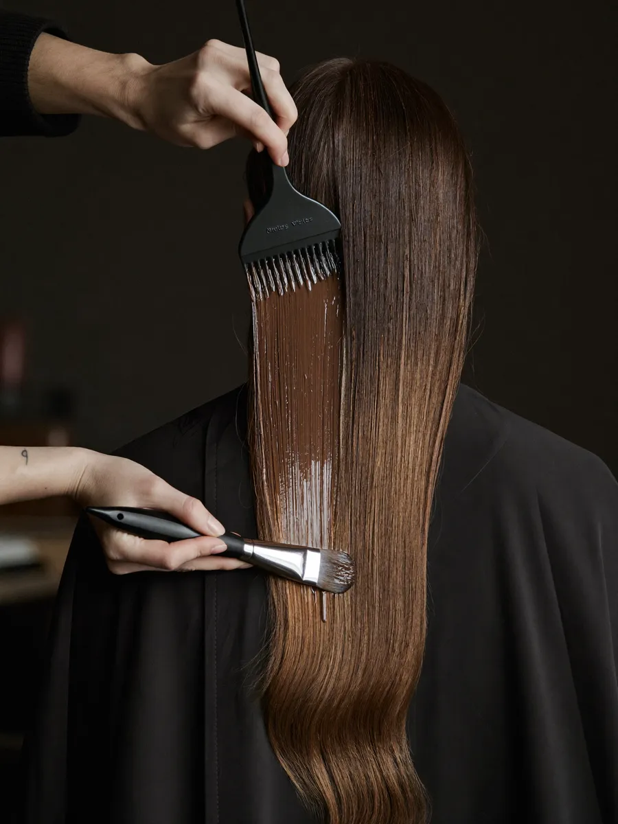Freshly coloured hair being styled