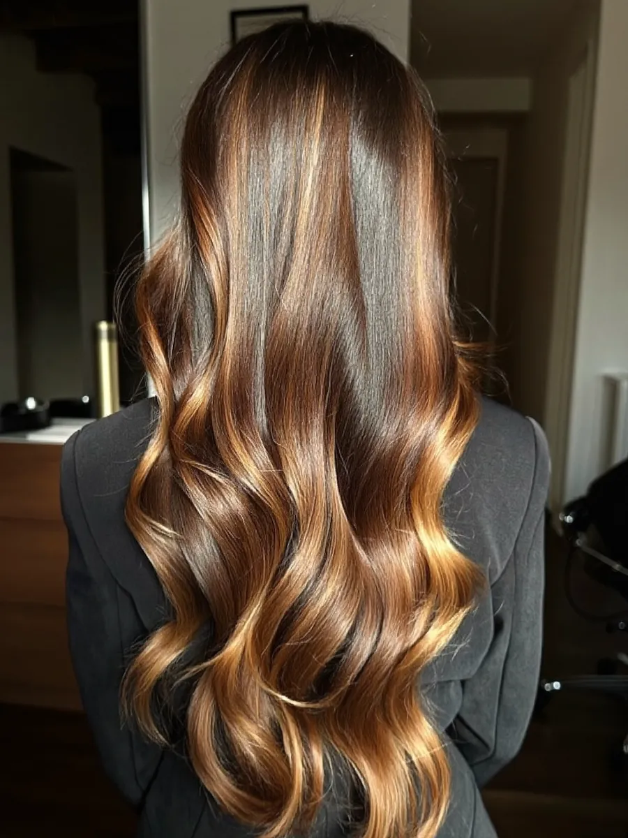 Luminous caramel balayage waves