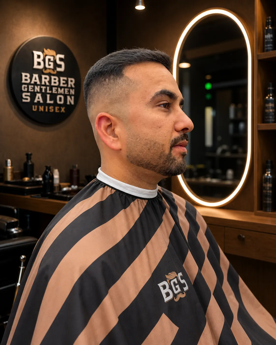 Skin fade with a neatly lined beard, finished at Barber Gentlemen Salon in Blacktown