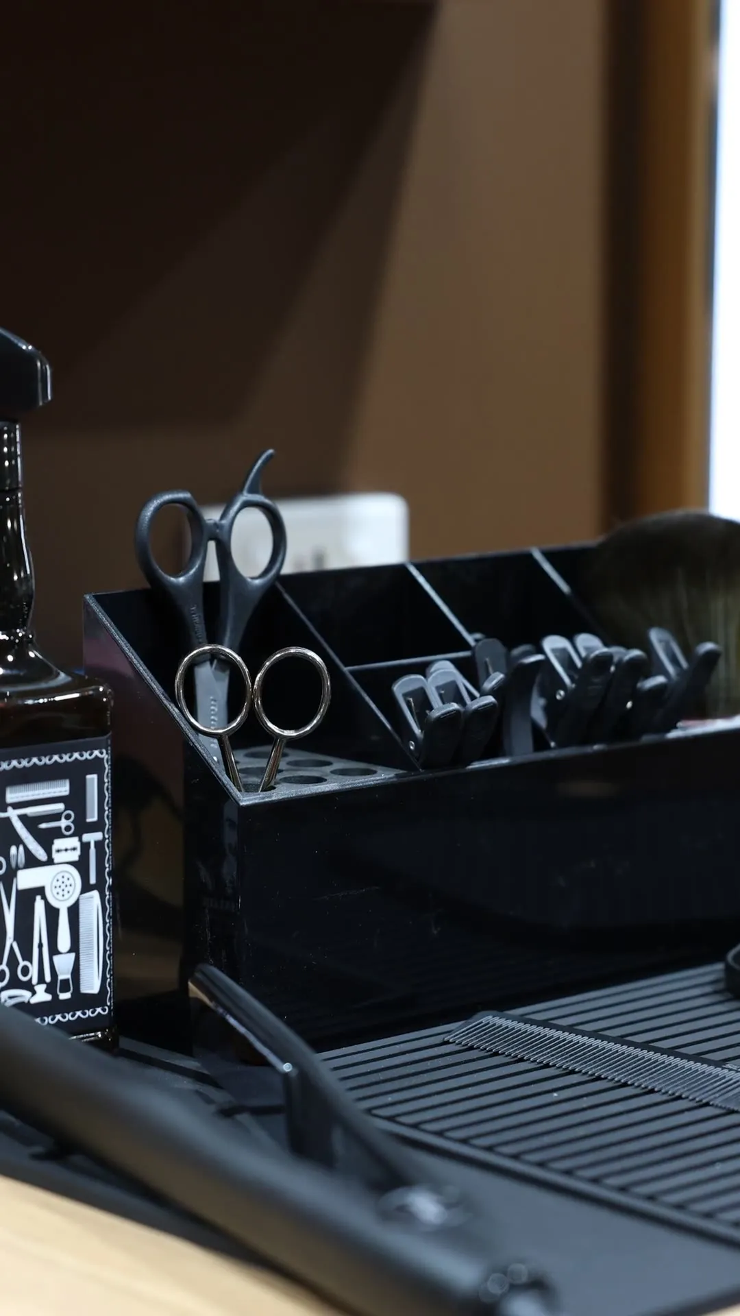 Barber tools laid out at a BGS station